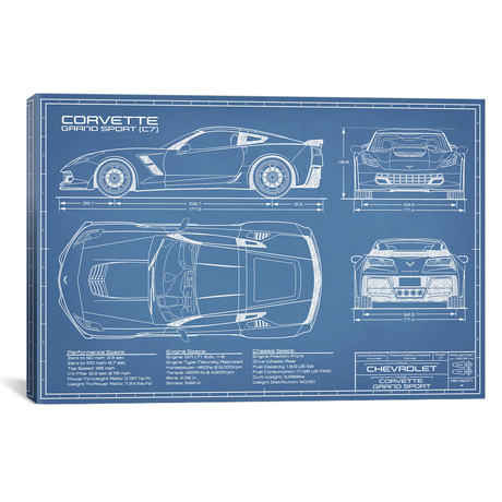 Corvette (C7) Grand Sport // Blueprint (18"W x 12"H x 0.75"D)