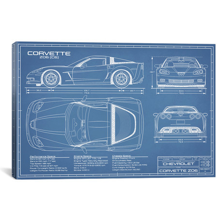 Corvette (C6) Z06 // Blueprint (18"W x 12"H x 0.75"D)