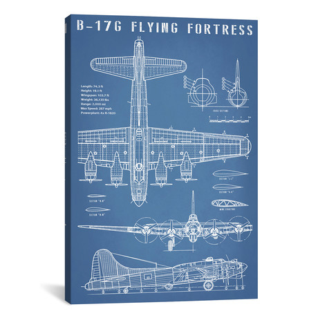 B-17 Vintage Bomber Airplane // Blueprint (12"W x 18"H x 0.75"D)