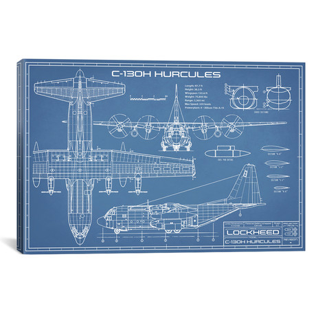 C-130 Hercules Airplane // Blueprint (18"W x 12"H x 0.75"D)