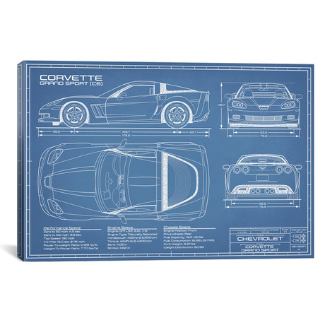 Corvette (C6) Grand Sport // Blueprint (18"W x 12"H x 0.75"D)