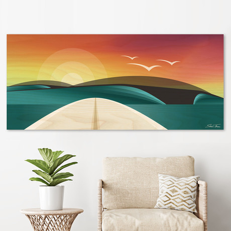"Beach Break (Surfboard Perspective)" Wood Print (25”W x 10”H x 0.75"D)