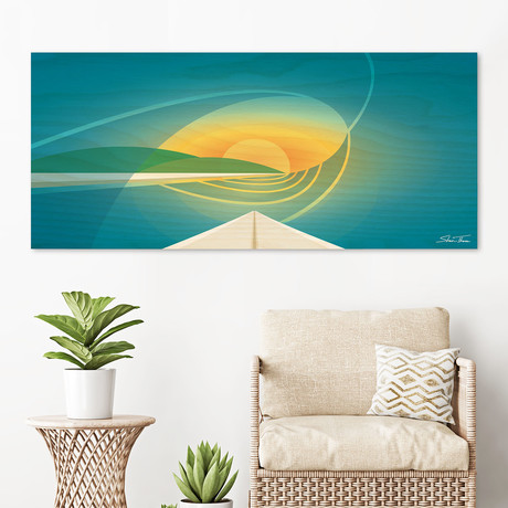 "Morning Caves (Surfboard Perspective)" Wood Print (25”W x 10”H x 0.75"D)