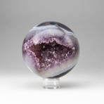Genuine Polished // Amethyst Geode Sphere + Round Acrylic Stand // v.3