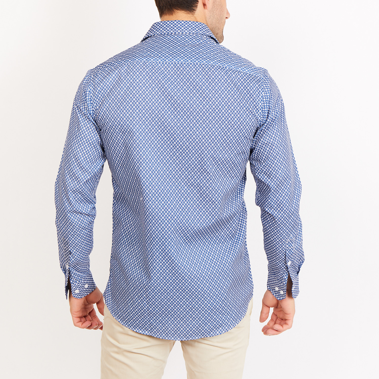 Elijah Long Sleeve Button-Up Shirt // Cyan Blue + White (X-Large ...