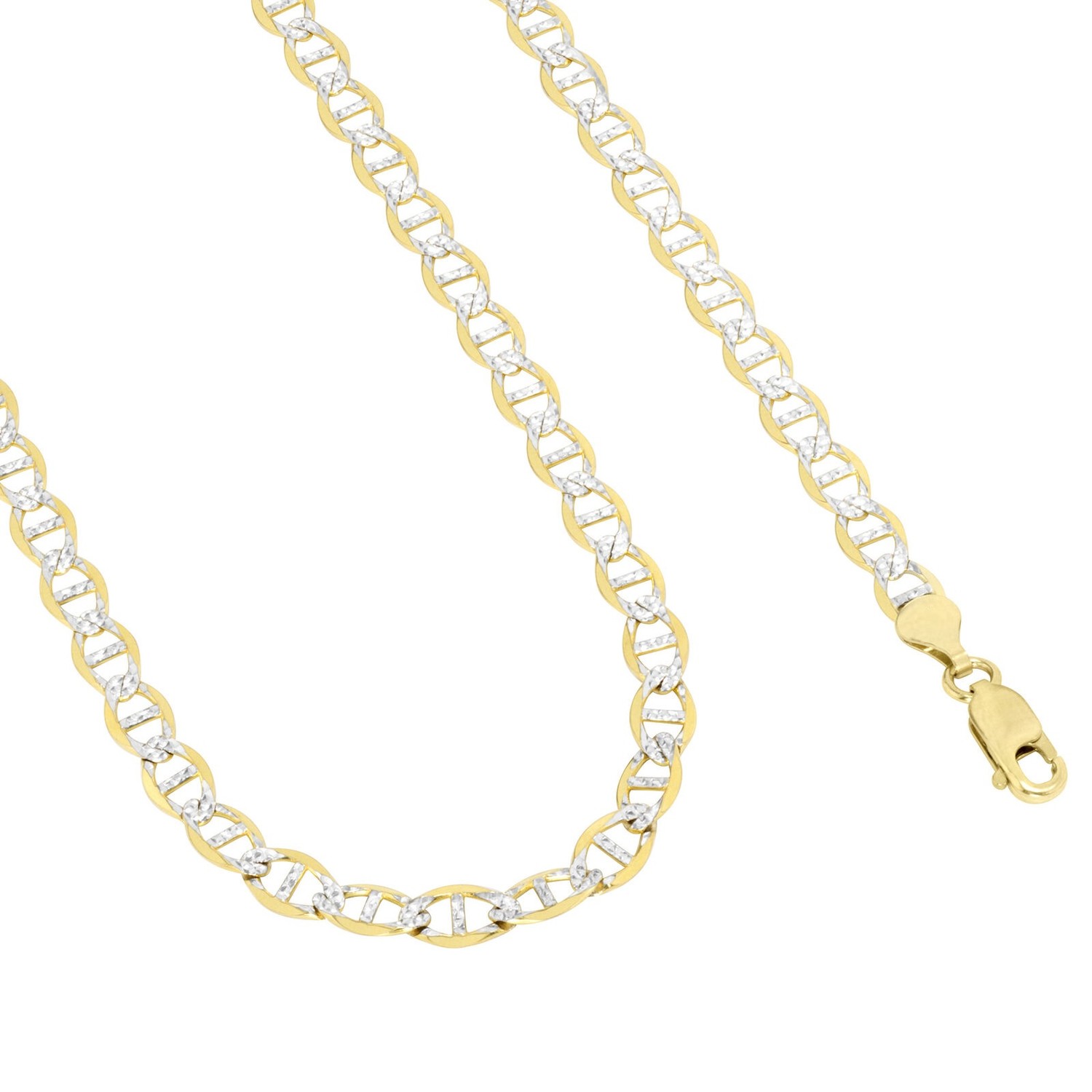 Solid 10K Yellow + White Gold Mariner Pave Chain // 6.0mm (18