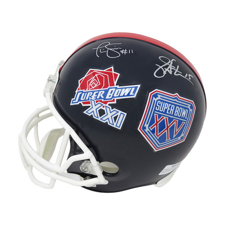 Phil Simms + Jeff Hostetler Dual Signed New York Giants Super Bowl XXI & XXV Champs Logo // Riddell Replica Helmet // Full Size