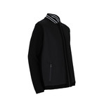 Baseball Collar Knit-Sleeve Jacket // Black (L)