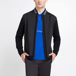 Baseball Collar Knit-Sleeve Jacket // Black (S)