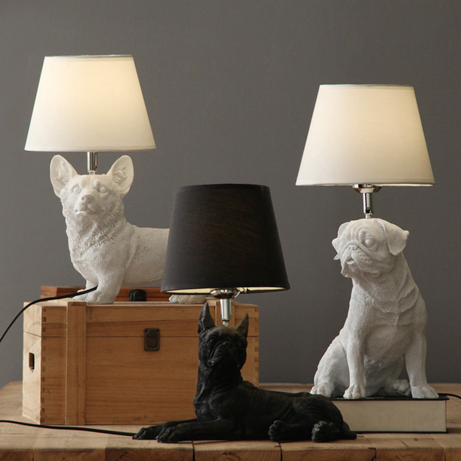 Terran Animal Table Lamp Pug Black, Pug Dog Table Lamp