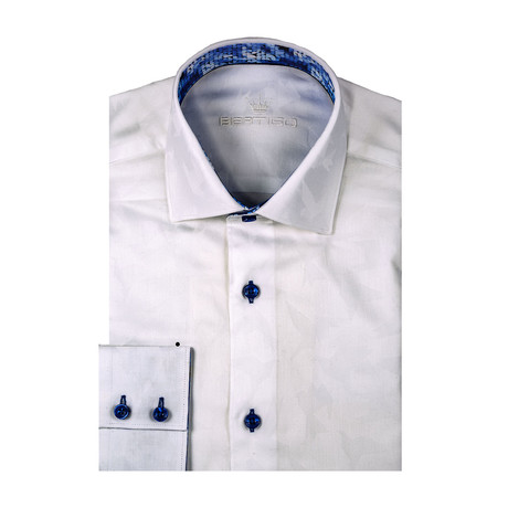 Jacquard Bird Design Long Sleeve Shirt // White (S)