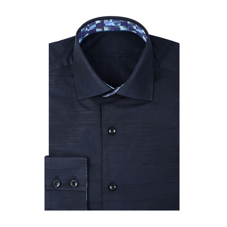 Jacquard Threaded Design Long Sleeve Shirt // Navy Blue (S)