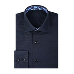 Jacquard Threaded Design Long Sleeve Shirt // Navy Blue (XL)