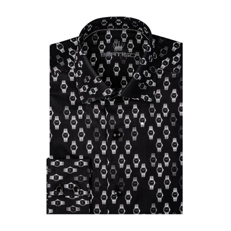 Watches Poplin Print Long Sleeve Shirt // Black (S)