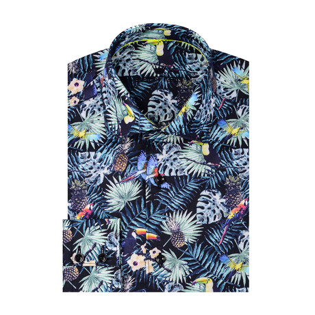 Tropical Poplin Print Long Sleeve Shirt // Green (S)