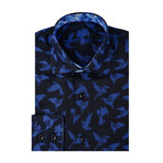 Jacquard Bird Design Long Sleeve Shirt // Navy Blue (2XL)