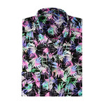 Tropical Poplin Print Long Sleeve Shirt // Black (S)