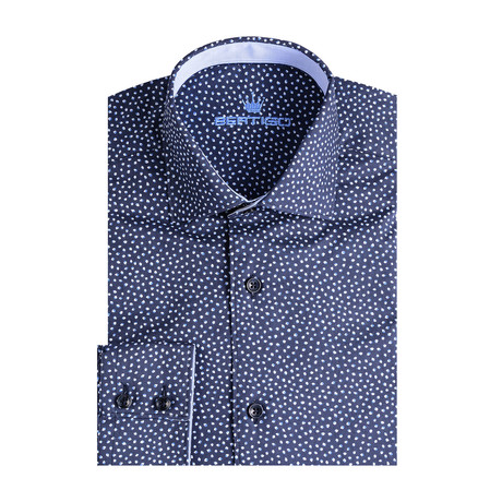 Small Diamond Poplin Print Long Sleeve Shirt // Navy Blue (S)