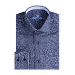 Small Diamond Poplin Print Long Sleeve Shirt // Navy Blue (L)