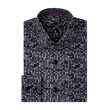 Poplin Geometric Print Long Sleeve Shirt // Black (S)