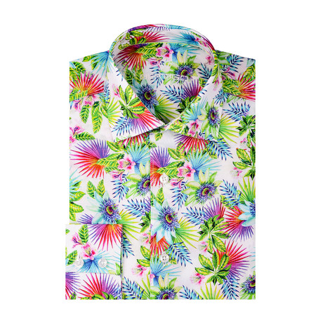 Tropical Print Long Sleeve Shirt // White (S)