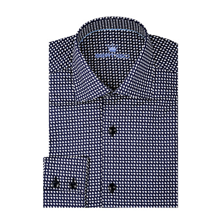 Classic Poplin Print Long Sleeve Shirt // Navy Blue (S)