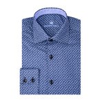 Polygon Poplin Print Long Sleeve Shirt // Navy Blue (S)