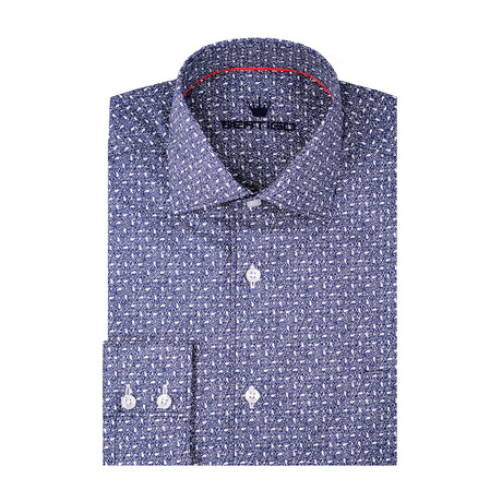 Abstract Poplin Print Long Sleeve Shirt // Navy Blue (S)