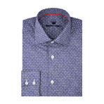 Abstract Poplin Print Long Sleeve Shirt // Navy Blue (M)