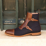 Octavian Buckle Boot Flannel // Navy + Medium Brown Painted Calf (US: 7.5)