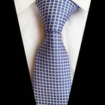 Handmade Silk Tie // Blue Silver Grid Design