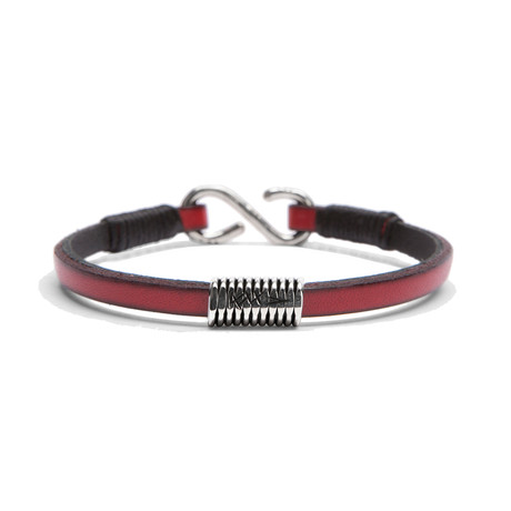 Red Leather Strap // Handmade Sterling Coil (Small)
