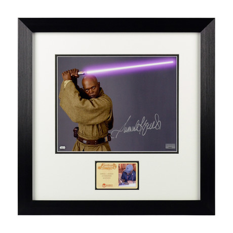 Samuel L. Jackson // Autographed Star Wars Mace Windu Close Up Framed Photo
