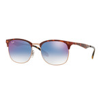 Men's Square Sunglasses // Tortoise + Gold + Blue Gradient Mirror