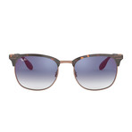 Men's Square Sunglasses // Tortoise + Gold + Blue Gradient Mirror