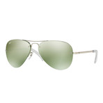 Unisex Large Aviator Sunglasses // Silver + Green Flash