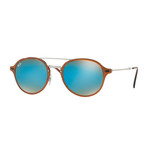 Men's Round Double Bridge Sunglasses // Brown Silver + Blue Gradient Flash