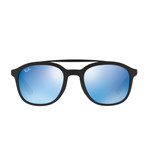 Men's Square Sunglasses // Matte Black + Blue Mirror Flash