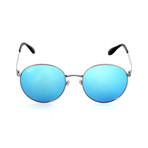 Men's Round Sunglasses // Black + Blue Mirror Flash