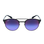 Unisex Double Bridge Sunglasses // Black + Blue Violet Gradient Mirror