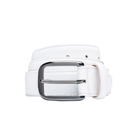 Crocodile Stamped Leather Belt // White (30)