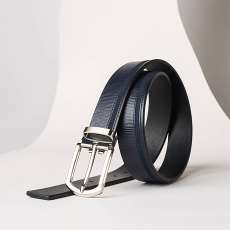 Leather with Suede Trim Belt // Navy (30)