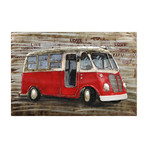 Red bus // Mixed Media Iron Hand Painted Dimensional Wall Art