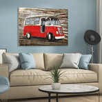 Red bus // Mixed Media Iron Hand Painted Dimensional Wall Art