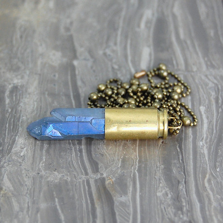 Blue Titanium Quartz Crystal Bullet Necklace