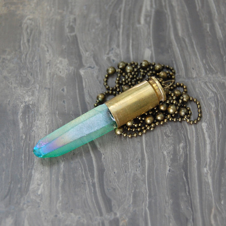 Mint Aura Quartz Crystal Bullet Necklace