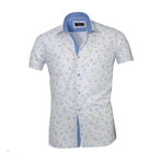 Floral Short Sleeve Button Down Shirt // Light Blue + White (XL)