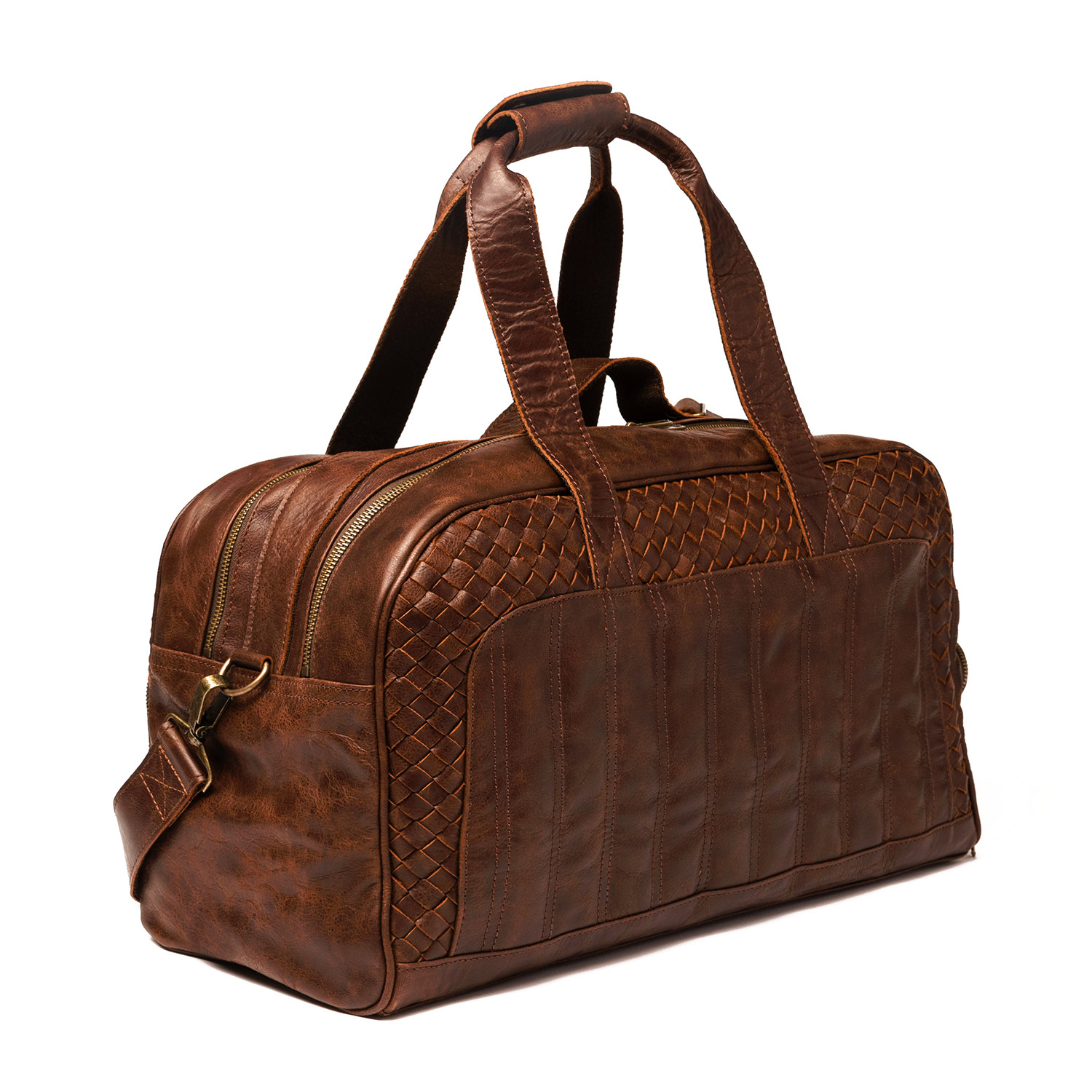 Woven Leather Travel Duffle Bag 20&quot; // Choco Brown - HIDES Canada - Touch of Modern