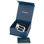 Saffiano Leather Reversible Belt // Black + Blue (1" Width)