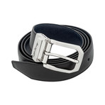 Saffiano Leather Reversible Belt // Black + Blue (1" Width)